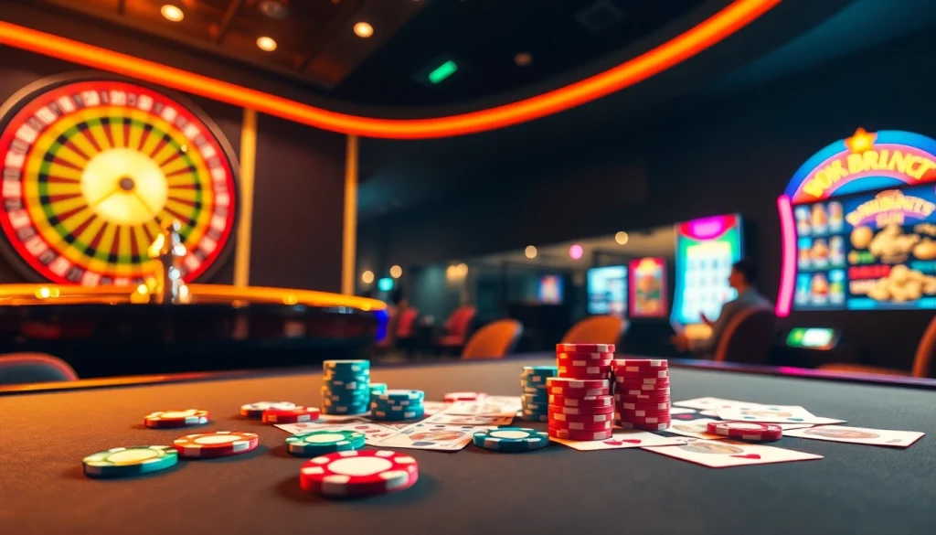 Experience thrilling gaming at nhà cái xin88 with vibrant casino tables and exciting slot machines.