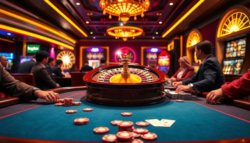 Pemain kasino merayakan kemenangan datuk win di meja poker mewah dikelilingi chip dan kartu.