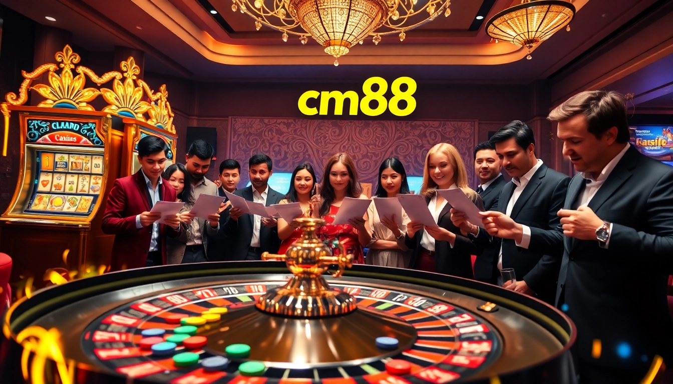 Exciting casino environment showcasing cm88 gaming with roulette table and engaged players.