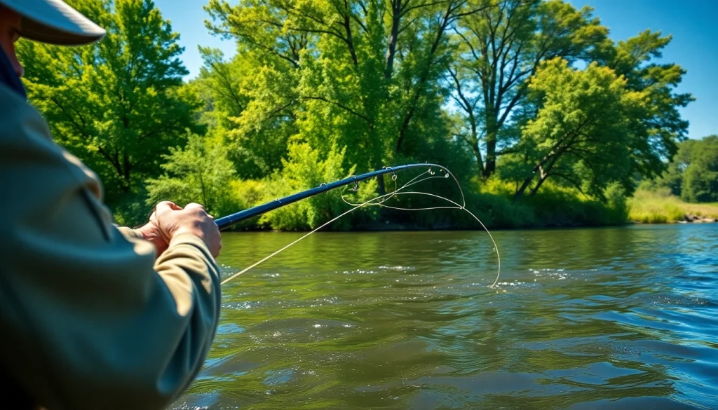Catch a big fish using the best fly fishing rods in a serene river setting.