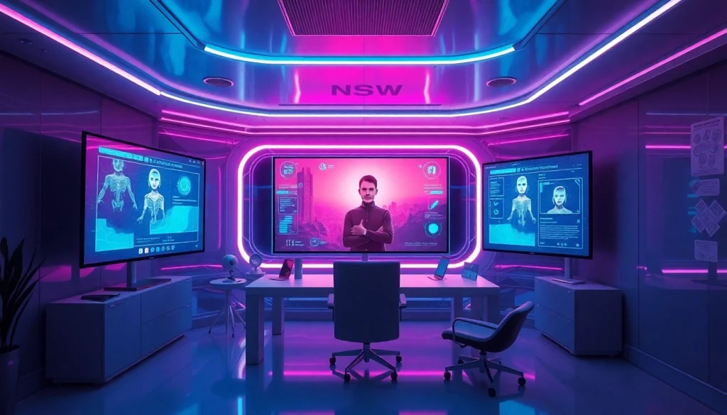 Experience an immersive NSFW AI creation tool in a futuristic digital workspace.
