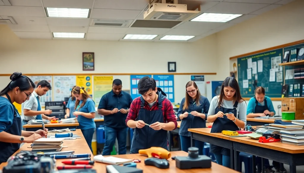 Students engaging in hands-on learning at a Trade School knoxville Tn, showcasing diverse skills.