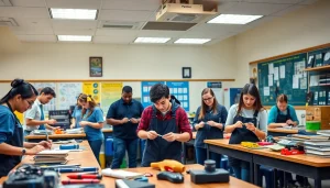 Students engaging in hands-on learning at a Trade School knoxville Tn, showcasing diverse skills.