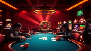 Engaging gambling scene showcasing J88 poker table with intense players