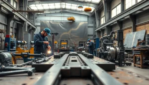 Showcasing custom steel fabrication with skilled artisans crafting intricate components.