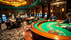 L'excitation du jeu au casino en ligne Français avec des tables de poker luxueuses et des machines à sous vibrantes.