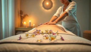 평화로운 스파 환경에서의 편안한 마사지 치료 세션.