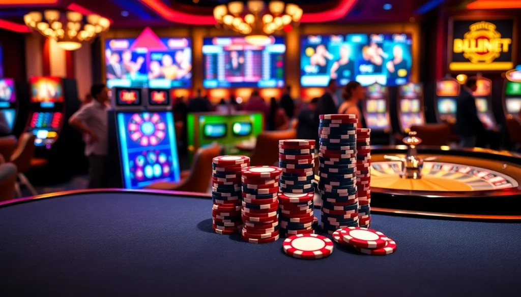 Experience the thrill of betting at https://sri.gb.net/ with a vibrant casino scene showcasing lively gaming tables.