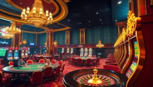 L'atmosphère dynamique d'un casino de luxe, présentant la meilleure expérience de casino en 2026 avec des joueurs engagés dans le poker et la roulette.