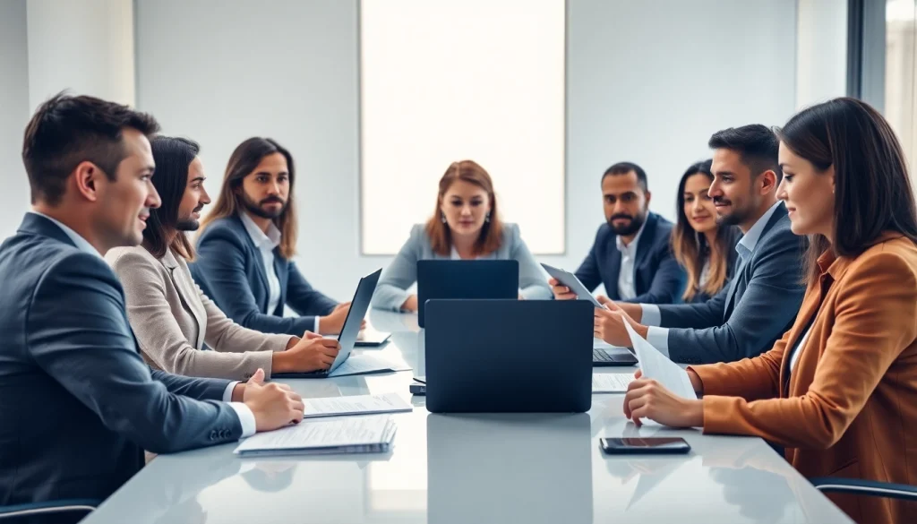 Engaged professionals discussing IT certifications without studying in a modern office setting.