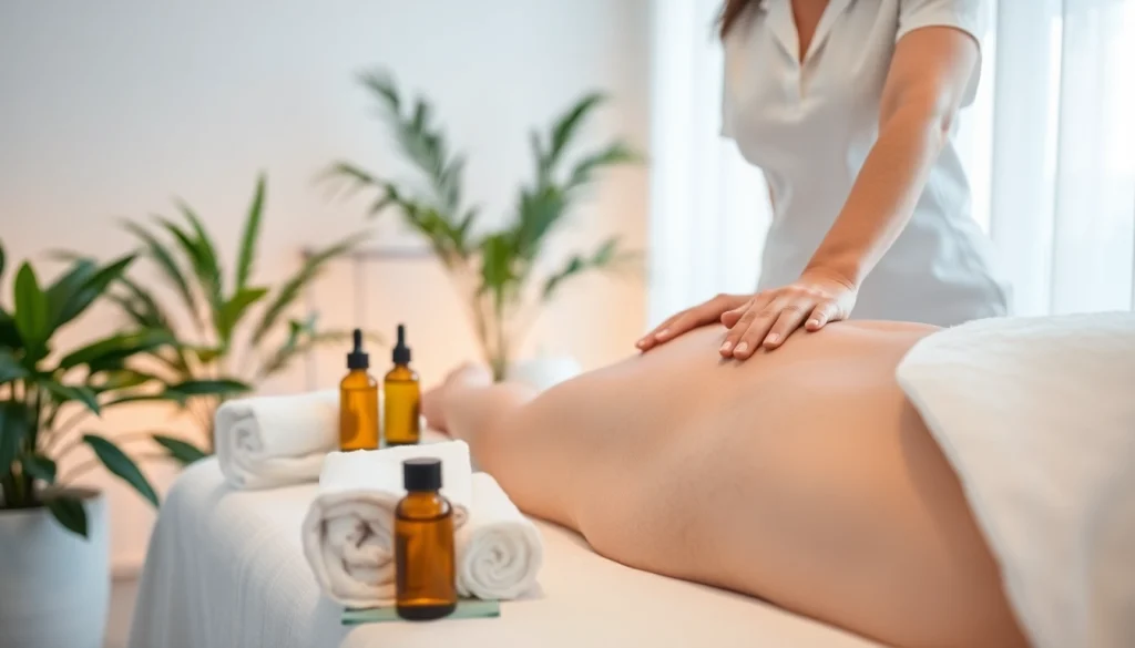 편안한 스파 분위기를 만들어주는 치료사가 부드러운 뒷마사지를 적용하는 마사지 치료 장면.