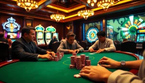 Découvrez un gameplay palpitant au meilleur casino en ligne 2026 avec des joueurs engagés autour d'une table de poker à enjeux élevés.
