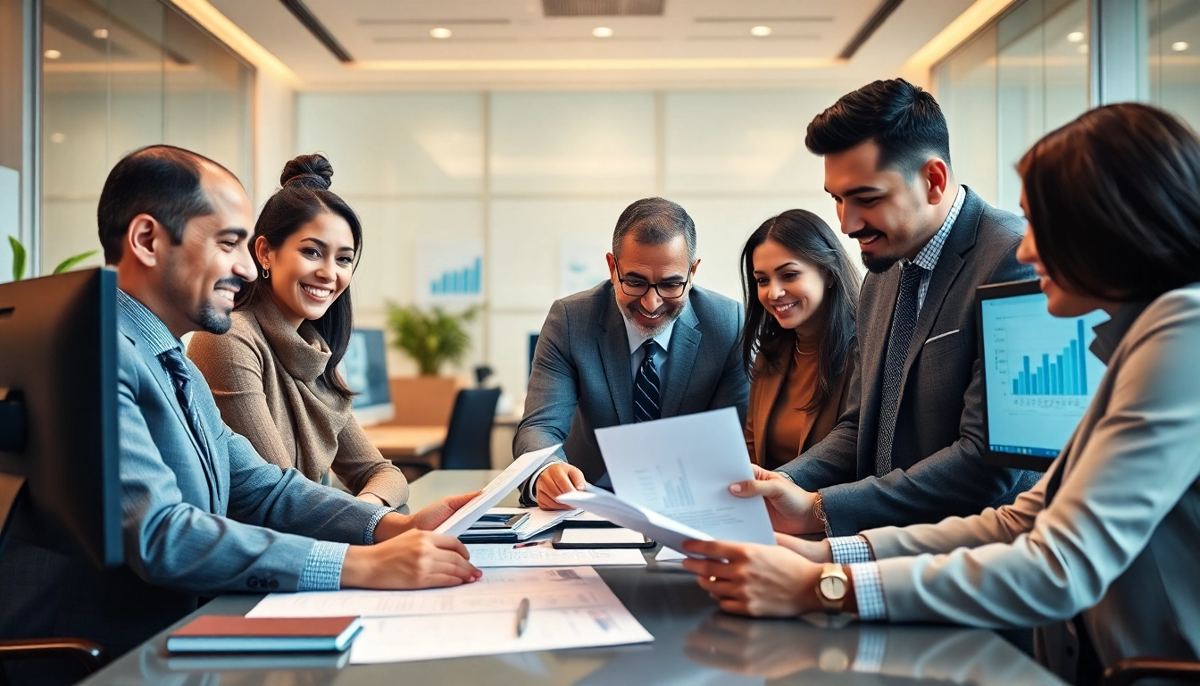 Corporate Tax Services in UAE: Professionals collaborating over tax strategies in a modern office environment.