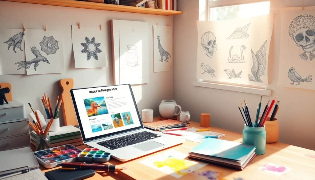 Image to prompt generator tool showcased in a vibrant creative workspace