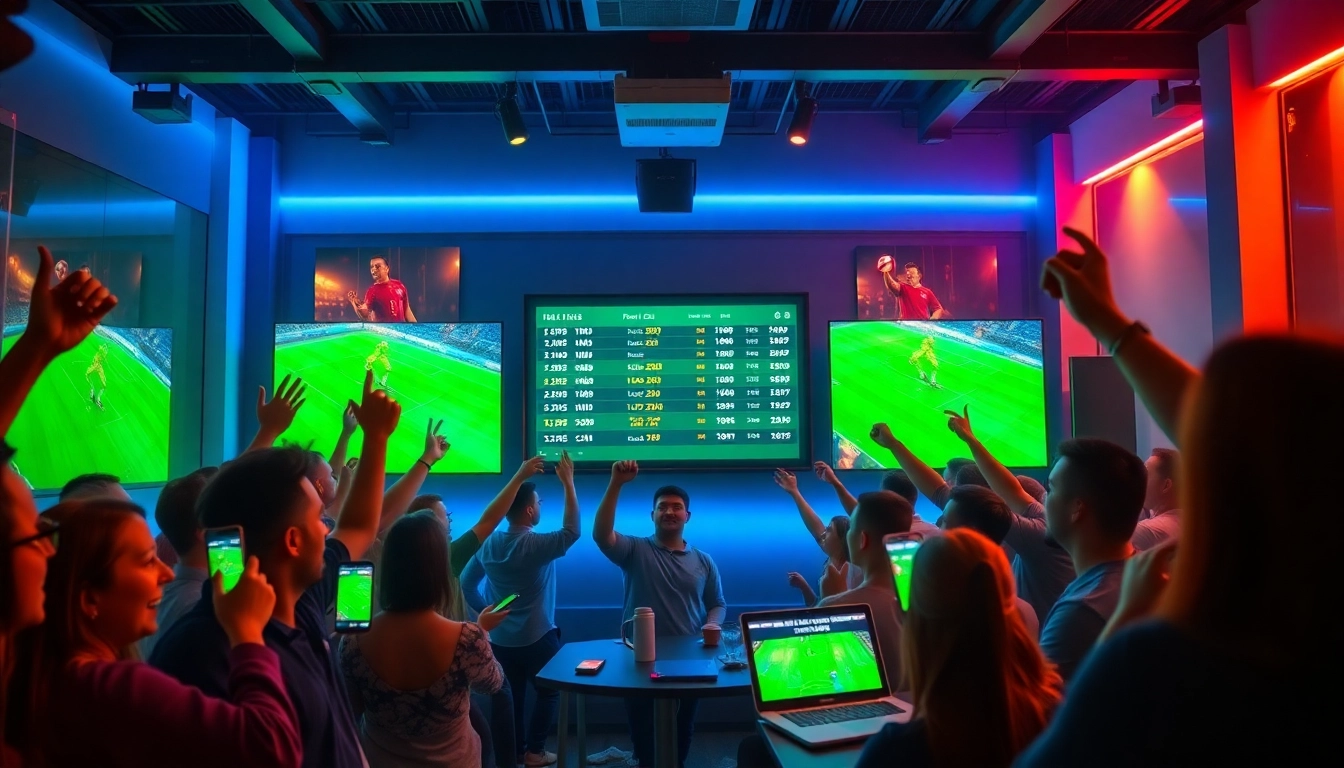 Excited fans engaging with kèo nhà cái in a modern sports betting environment