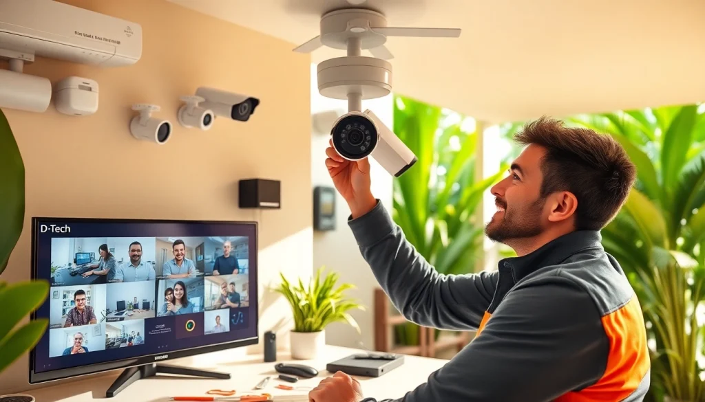 Cámaras de seguridad en Liberia instalándose por un técnico profesional en un entorno doméstico moderno.