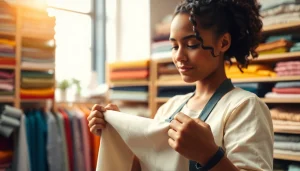 Verken zachte stof voor kleding met verschillende texturen en kleuren op een werkbank.