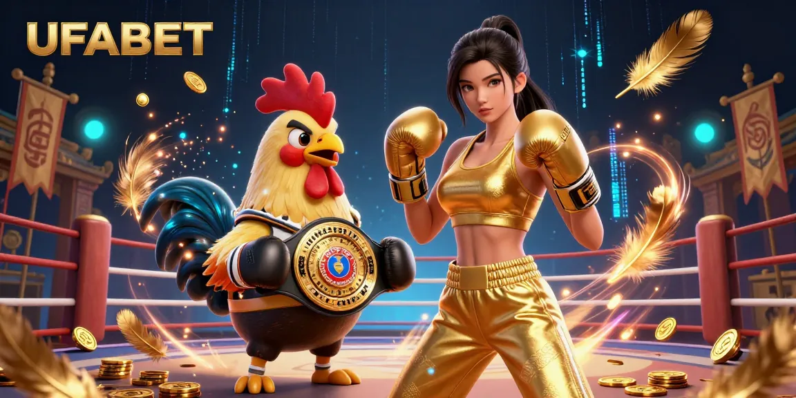 Engage with UFABET's dynamic gaming experience through an exciting 3D illustration featuring boxing elements.