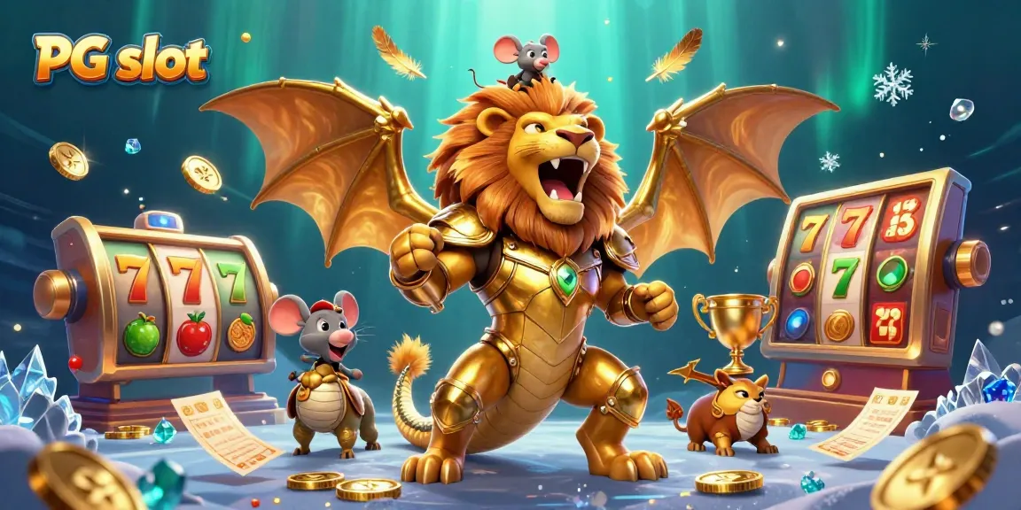 Experience thrilling wins with PG slot reels spinning alongside a triumphant chimera creature.