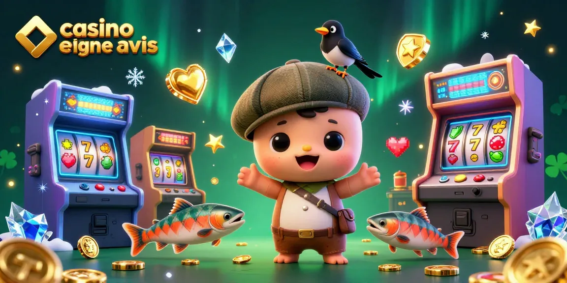 Scène engageante illustrant des avis de casino en ligne avec le ludique Nessie, mettant en avant des jeux et des éléments de casino vibrants.