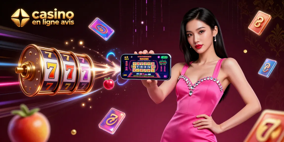 Découvrez les meilleurs avis sur les casinos en ligne à travers des jeux dynamiques présentés sur un smartphone, rayonnant d'énergie et d'excitation.