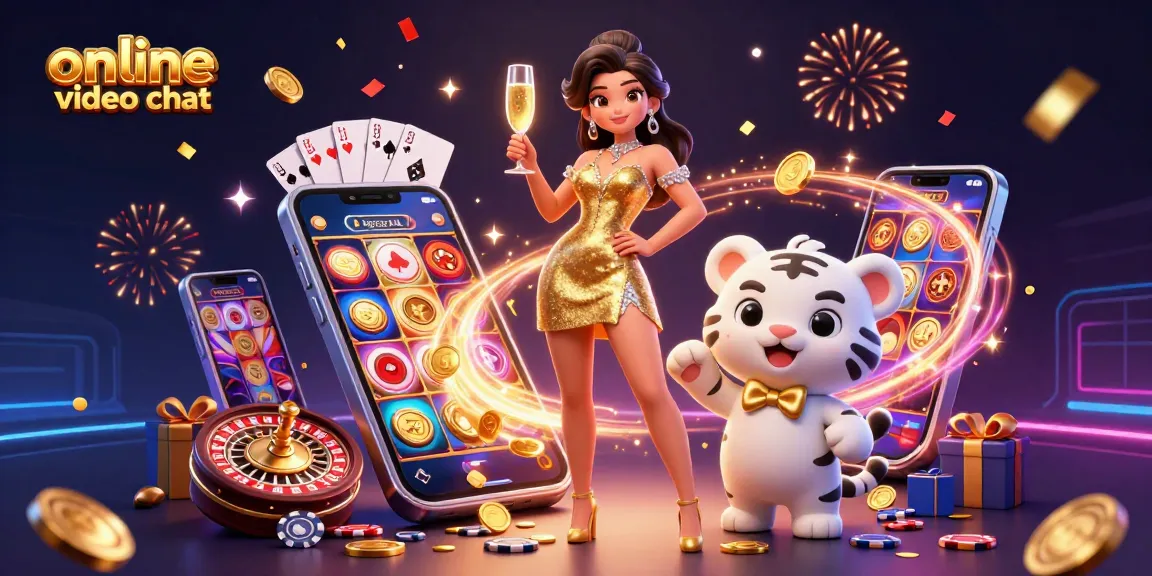 Engage in online video chat with colorful slot games and interactive casino elements.