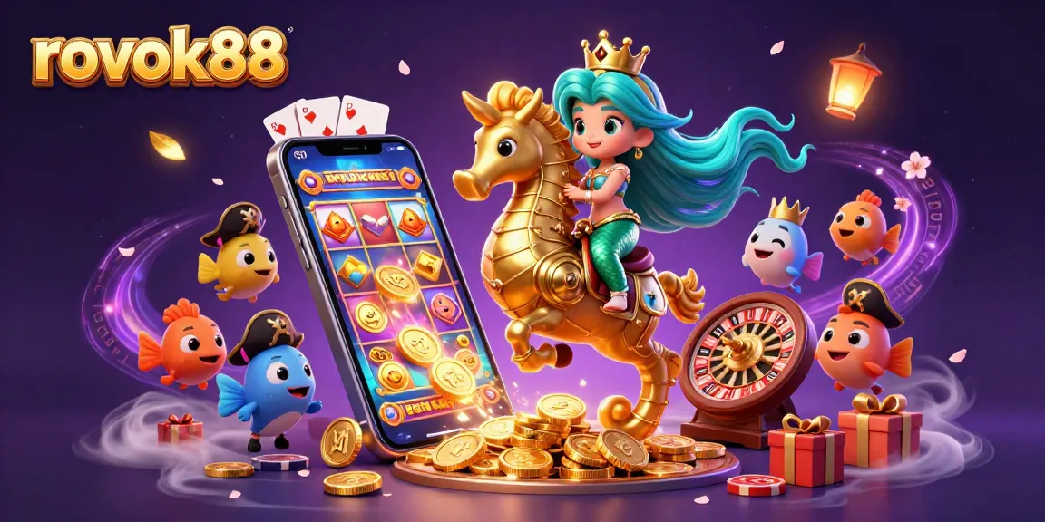 Experience rokok88's winning edge with vibrant gaming elements and enchanting characters in an immersive casino scene.
