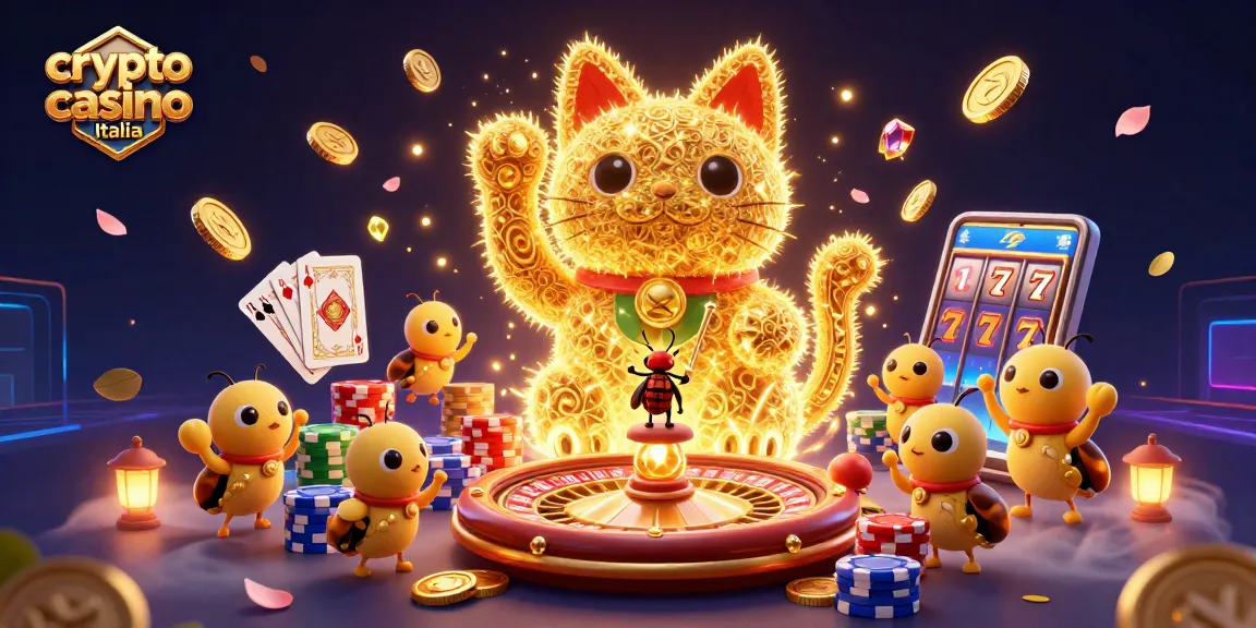 Gioca in un crypto casino Italia con simboli di fortuna e monete dorate volanti!