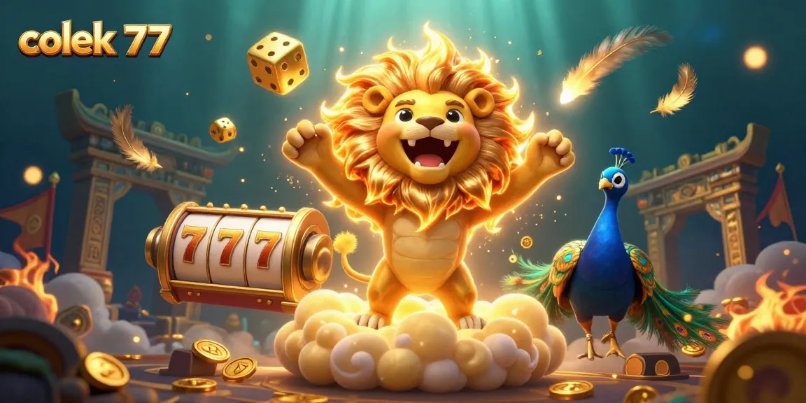 Experience colek 77 victory through dynamic 3D casino illustration with vivid characters and elements.