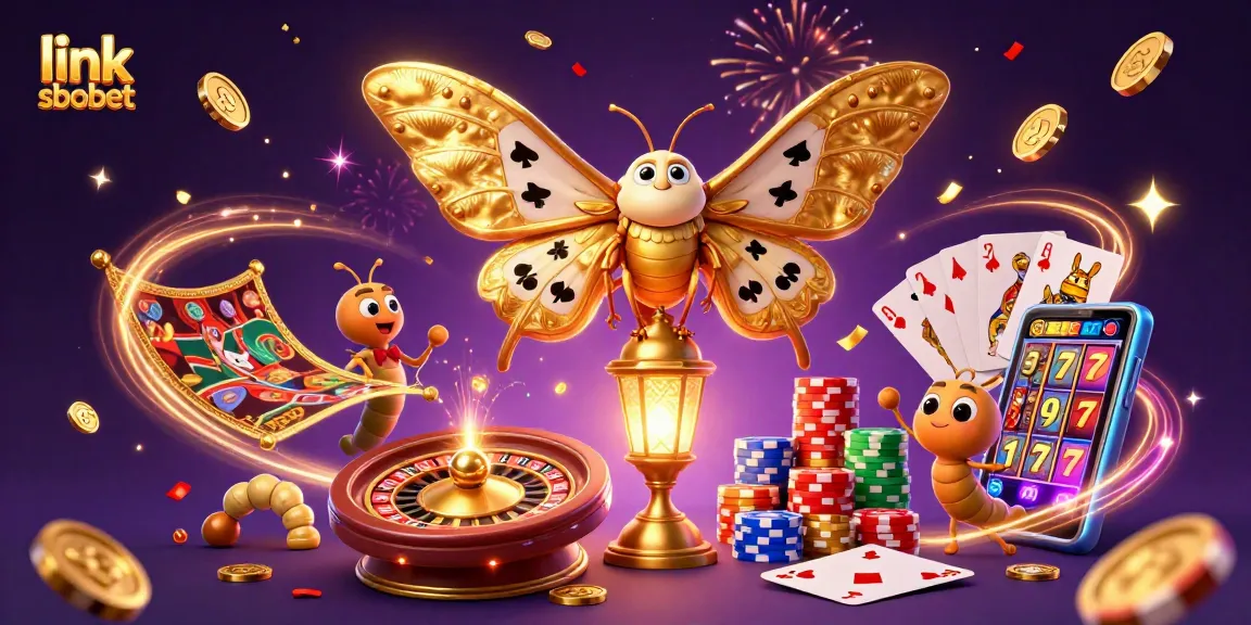 Experience thrilling gameplay with link sbobet in a vibrant casino scene featuring golden moths and dynamic elements.