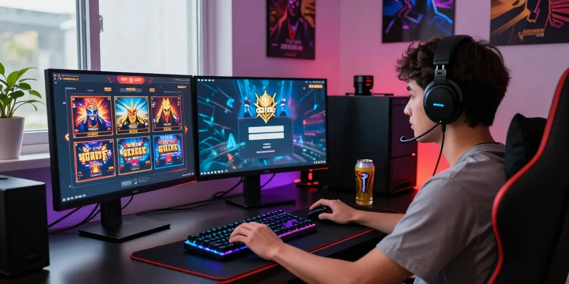 Player focused on garuda303 login while gaming with vibrant peripherals and monitors