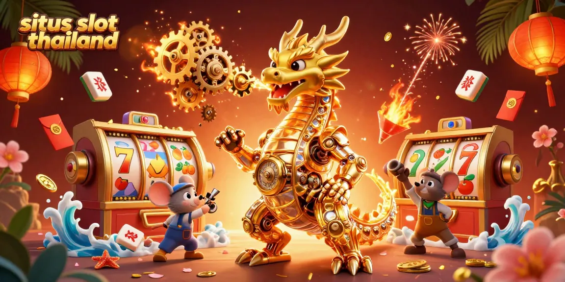 Experience the thrill of situs slot thailand with a golden dragon and vibrant casino elements.
