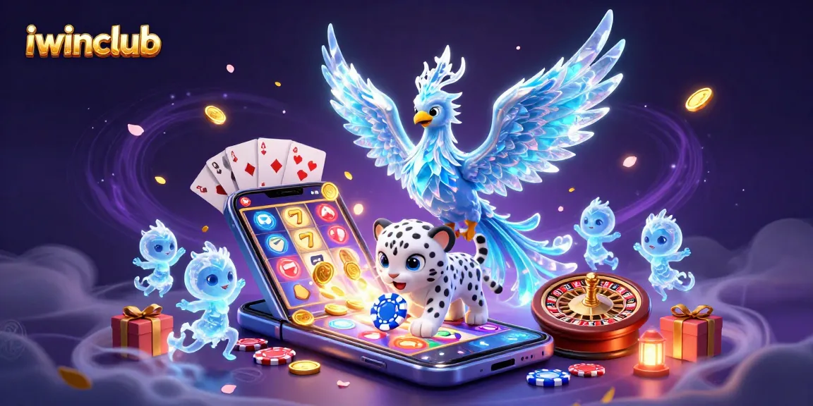 iwinclub features a dazzling ice phoenix and playful cub in an engaging casino scene with rich game elements.
