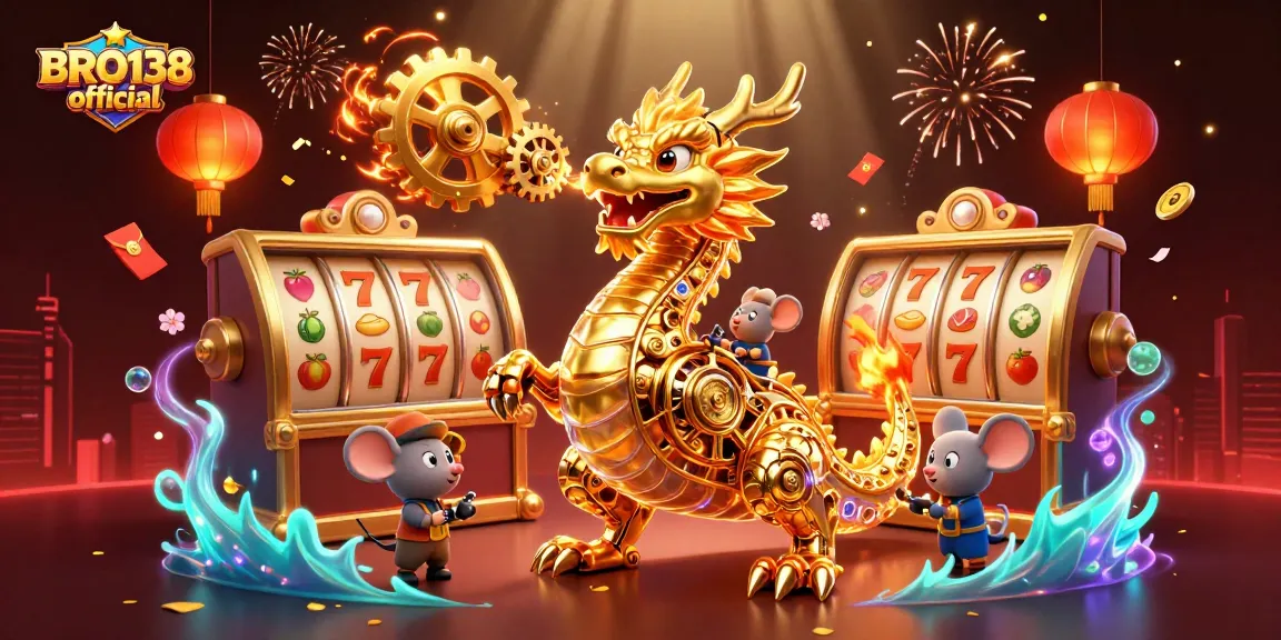 Experience winning thrills at BRO138 official with dynamic slot reels and a golden dragon.