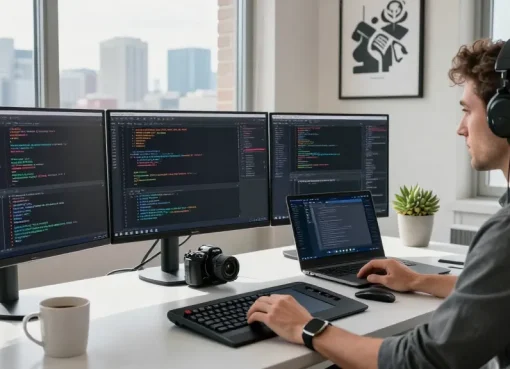 Programming workspace with snipaste software tools and dual monitors showing code and design elements.